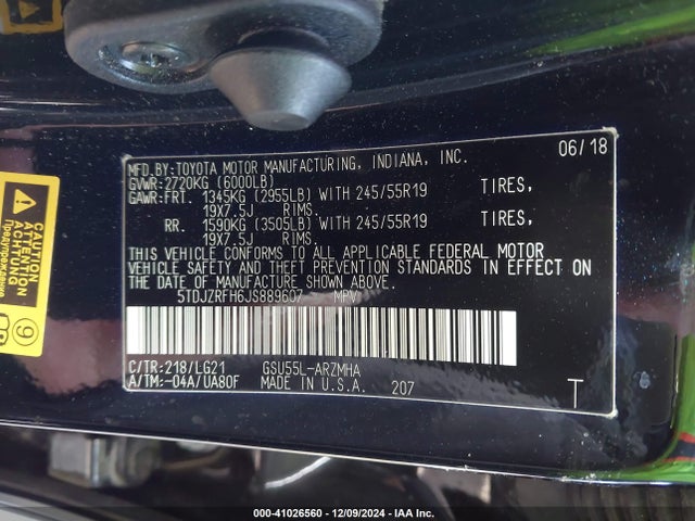 5TDJZRFH6JS889607 Toyota Highlander Se
