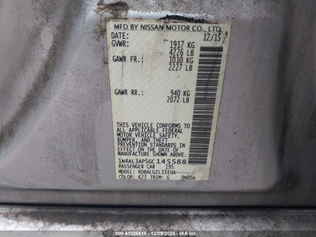 1N4AL3AP5GC145588 Nissan Altima 2.5/2.5 S/2.5 Sl/2.5 Sr/2.5 Sv