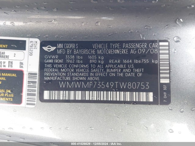 2009 MINI COOPER S WMWMF73549TW80753 Photo 8