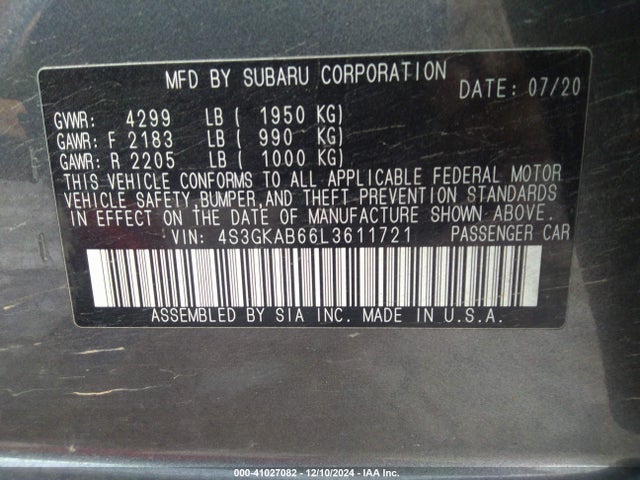 4S3GKAB66L3611721 Subaru IMPREZA SEDAN