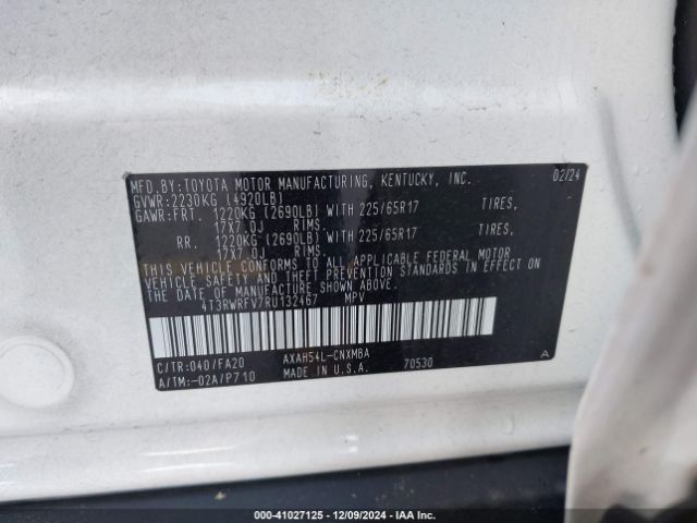 4T3RWRFV7RU132467 Toyota Rav4 Hybrid Xle