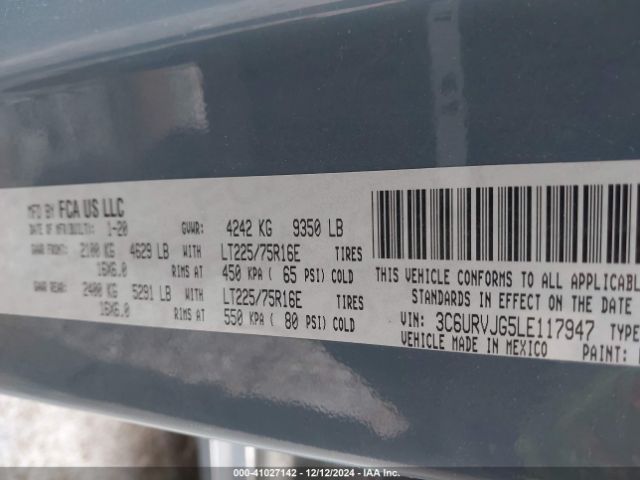 3C6URVJG5LE117947 RAM Promaster 3500 Cargo Van High Roof 159 Wb Ext