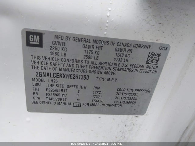 2GNALCEKXH6261380 Chevrolet EQUINOX LT