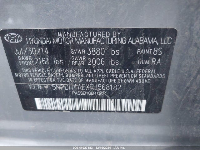 5NPDH4AEXFH568182 Hyundai ELANTRA SE