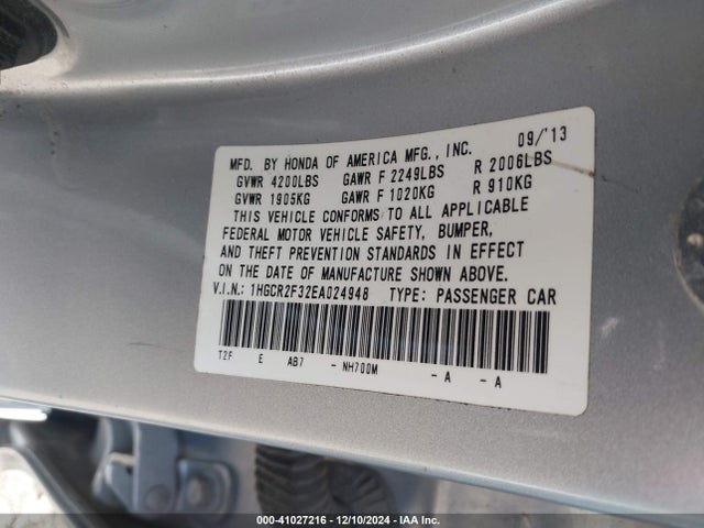 Honda ACCORD LX 2014 1HGCR2F32EA024948 Image 9