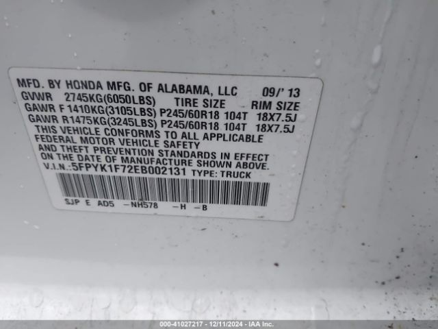 5FPYK1F72EB002131 Honda Ridgeline Sport