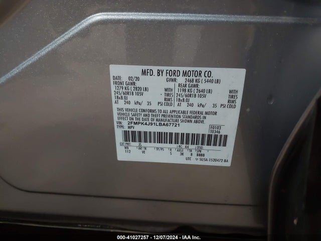 Ford EDGE SEL 2020 2FMPK4J91LBA67721 Image 9