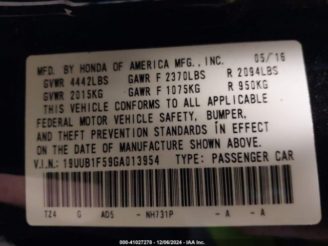 19UUB1F59GA013954 Acura TLX TECH