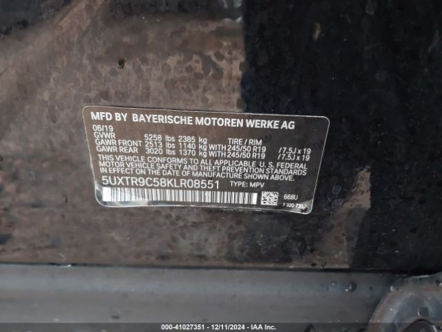 5UXTR9C58KLR08551 BMW X3 Xdrive30i