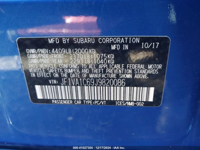 JF1VA1C69J9820086 Subaru Wrx Premium