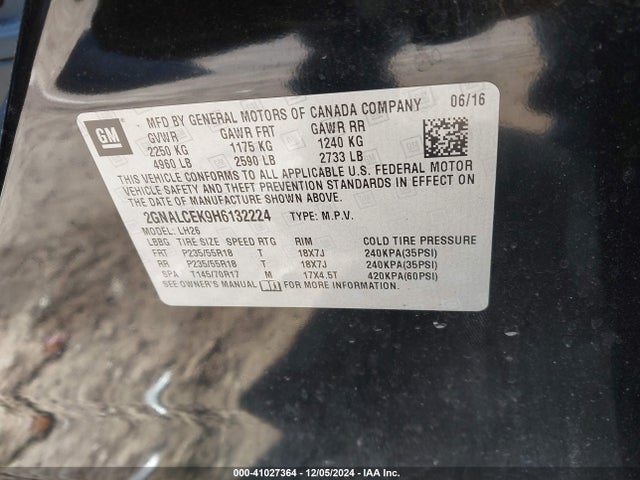 Chevrolet EQUINOX LT 2017 2GNALCEK9H6132224 Image 9