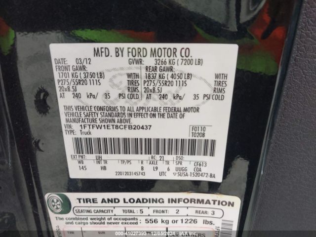 2012 FORD F-150 1FTFW1ET8CFB20437 Photo 8