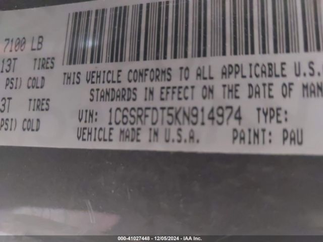1C6SRFDT5KN914974 RAM 1500 Laramie  4x4 6'4 Box
