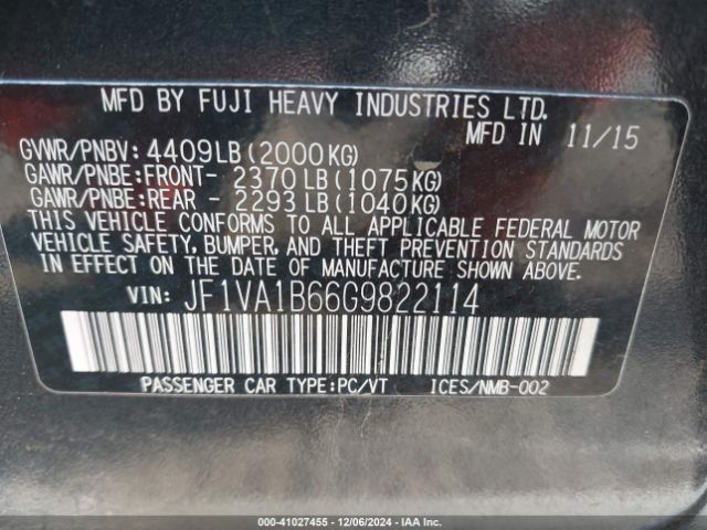 JF1VA1B66G9822114 Subaru WRX