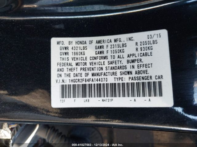1HGCR2F84FA144070 Honda Accord Ex-l
