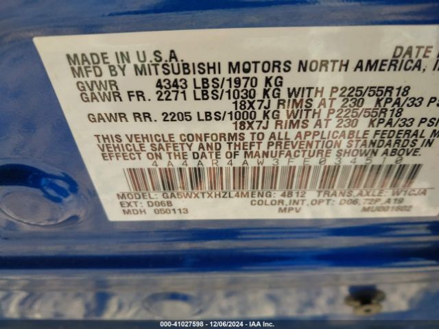 4A4AR4AW3FE034510 Mitsubishi Outlander Sport Gt