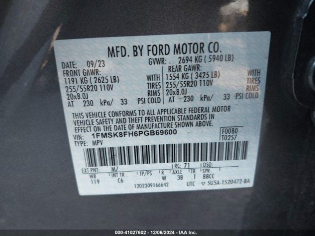 1FMSK8FH6PGB69600 Ford Explorer Limited