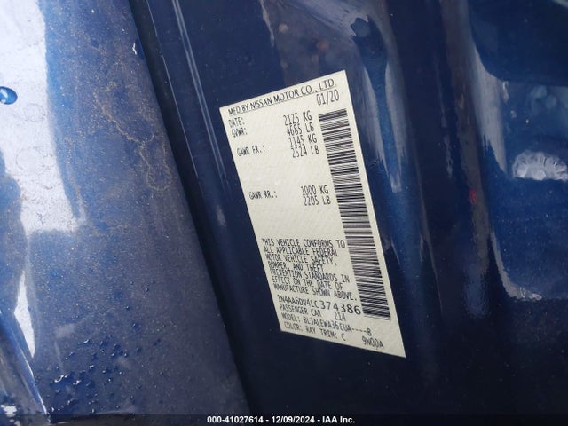 1N4AA6DV4LC374386 Nissan Maxima Sl Xtronic Cvt