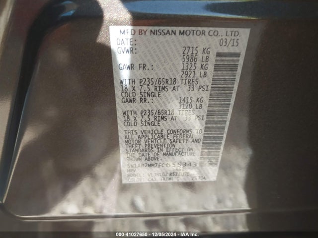 Nissan Pathfinder Sl 2015 5N1AR2MM7FC655343 Image 9