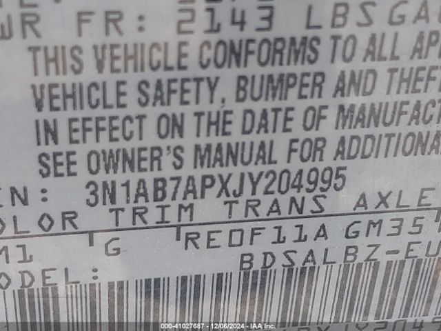 3N1AB7APXJY204995 Nissan SENTRA S