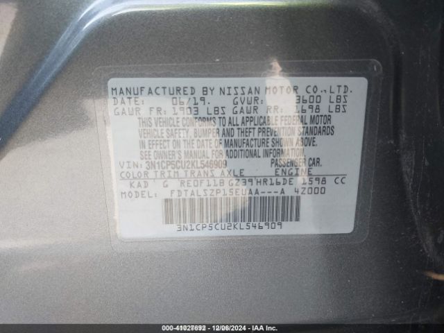 3N1CP5CU2KL546909 Nissan KICKS SV