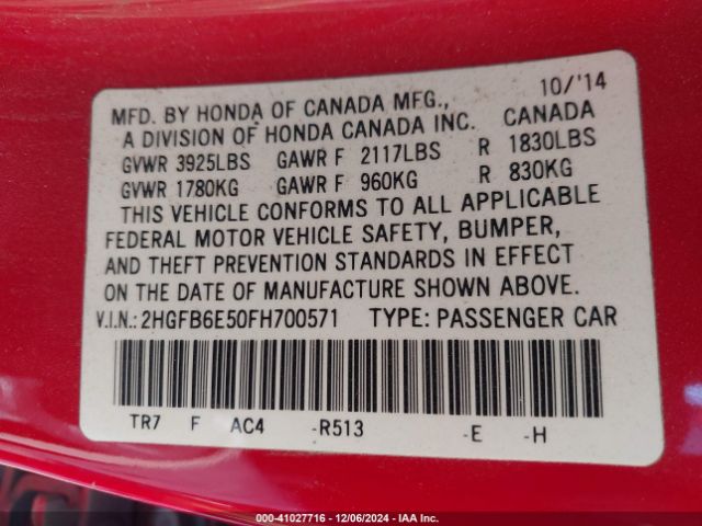 2HGFB6E50FH700571 Honda CIVIC SI