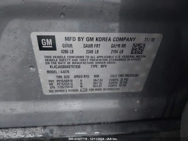 KL4CJASB5KB797930 Buick Encore Fwd Preferred