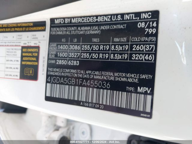 4JGDA5GB1FA455036 Mercedes-Benz Ml 400 4matic
