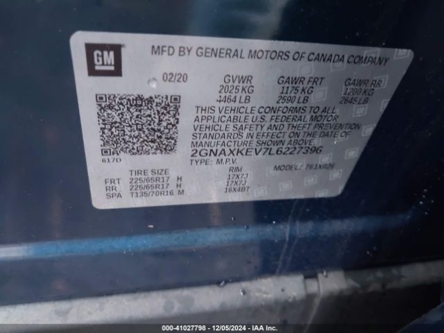 2GNAXKEV7L6227396 Chevrolet Equinox Fwd Lt 1.5l Turbo