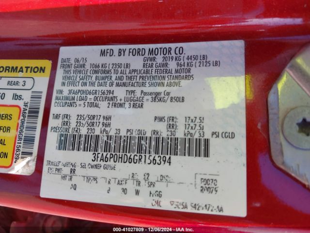 3FA6P0HD6GR156394 Ford FUSION SE