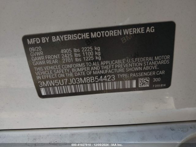 3MW5U7J03M8B54423 BMW 3 Series M340i