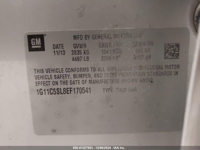 Chevrolet MALIBU 1LT 2014 1G11C5SL8EF170541 Image 9