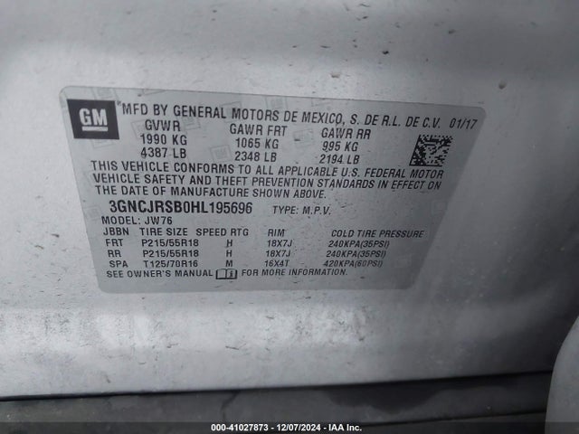 3GNCJRSB0HL195696 Chevrolet Trax Premier