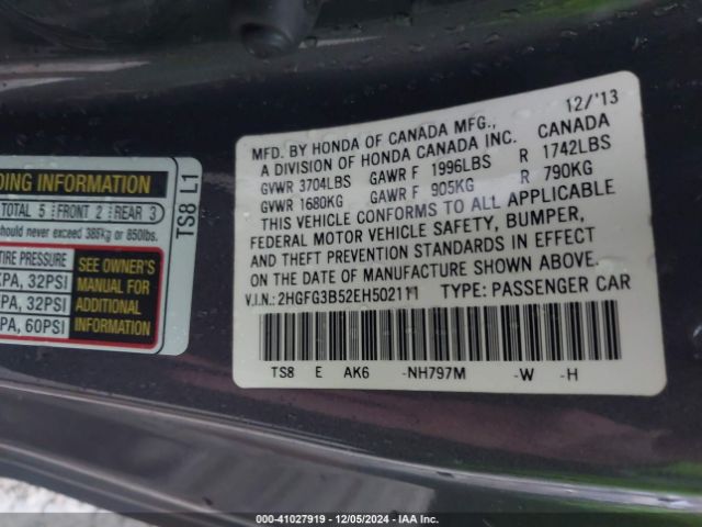 2HGFG3B52EH502111 Honda Civic Lx