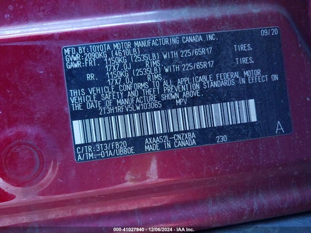 2T3H1RFV5LW103065 Toyota RAV4 LE