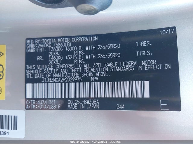 JTJBZMCA2H2029975 Lexus RX 350