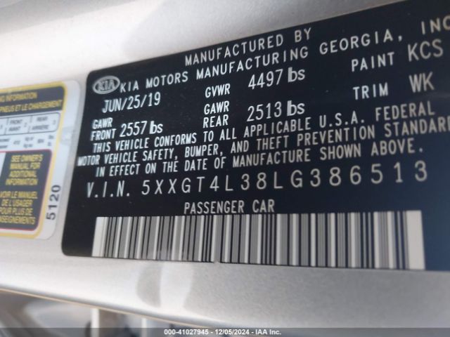 5XXGT4L38LG386513 KIA Optima Lx