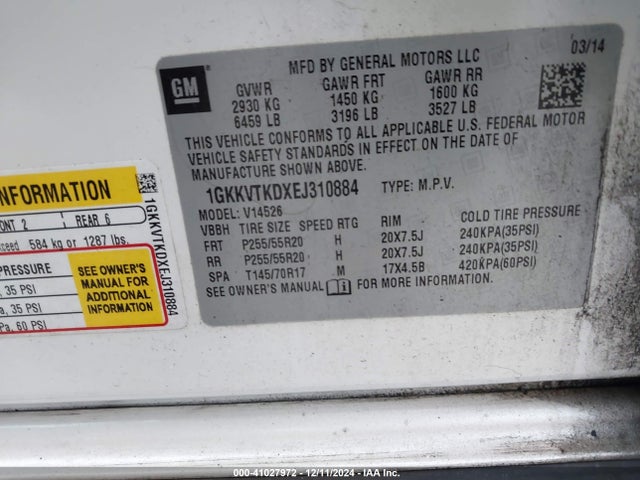GMC Acadia Denali 2014 1GKKVTKDXEJ310884 Image 9