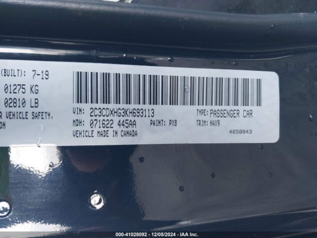 2C3CDXHG3KH693113 Dodge Charger Gt Rwd