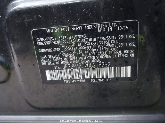 Subaru Crosstrek 2.0i Premium 2016 JF2GPABC2G8218252 Image 9