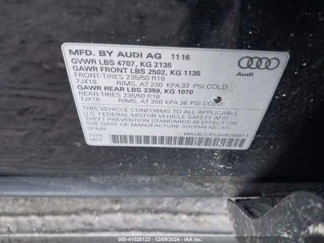 WA1BCCFS2HR009911 Audi Q3 2.0t Premium