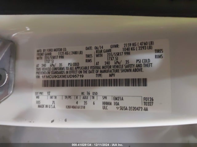 Ford ESCAPE SE 2014 1FMCU9GX9EUD95719 Image 9