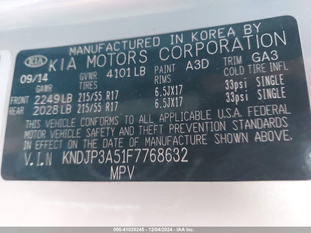 KIA SOUL + 2015 KNDJP3A51F7768632 Image 9