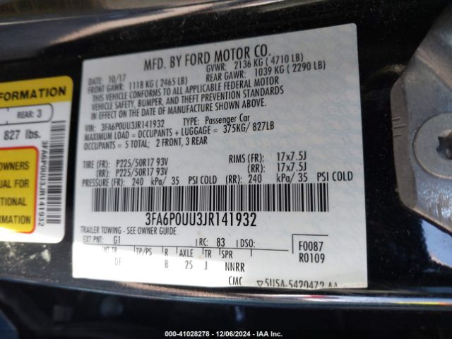 2018 FORD FUSION HYBRID 3FA6P0UU3JR141932 Photo 8