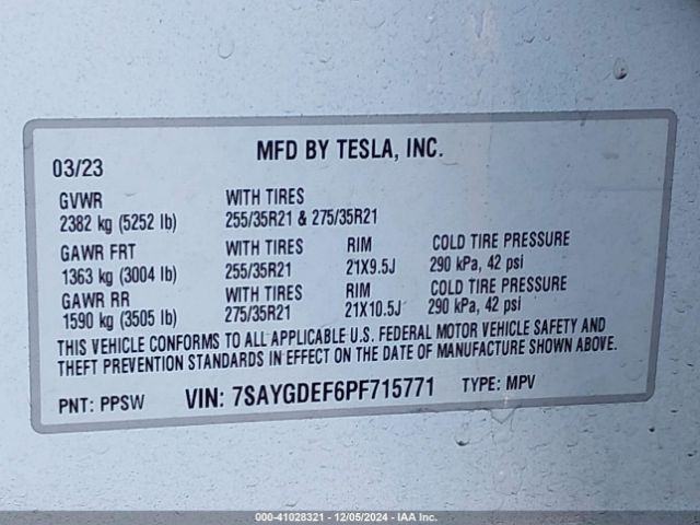 7SAYGDEF6PF715771 Tesla Model Y Performance Dual Motor All-wheel Drive