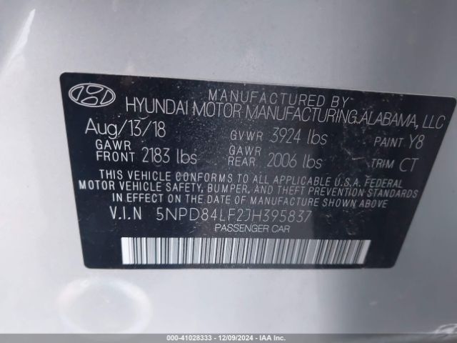 5NPD84LF2JH395837 Hyundai ELANTRA SEL