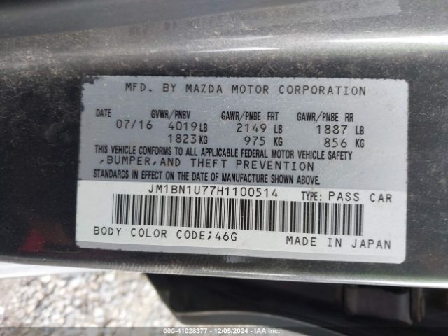JM1BN1U77H1100514 Mazda Mazda3 Sport