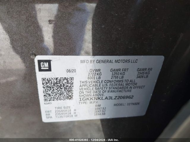 1GKKNKLA3LZ206962 GMC Acadia Fwd Sle