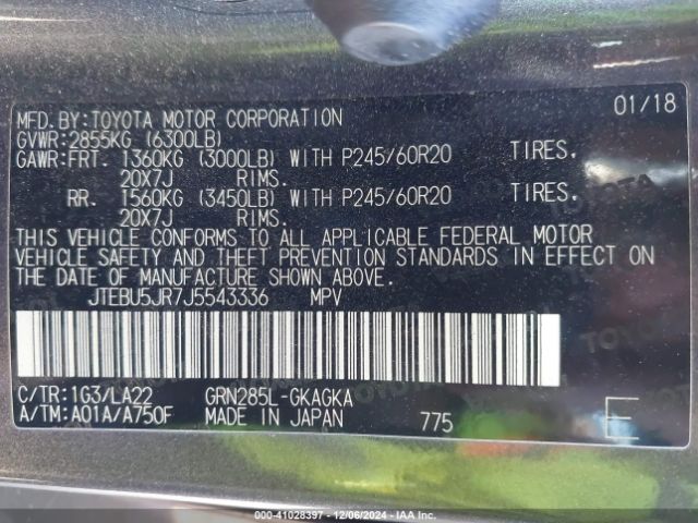 JTEBU5JR7J5543336 Toyota 4runner Limited
