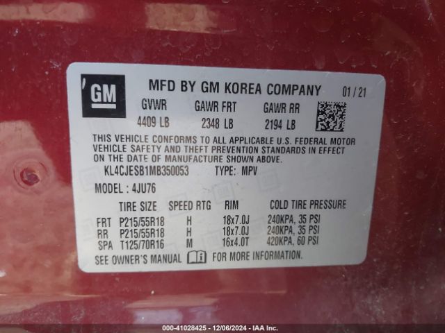 KL4CJESB1MB350053 Buick Encore Awd Preferred